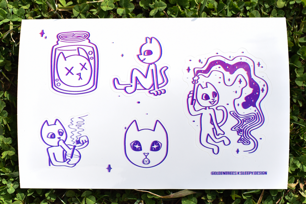 Trippy Cat Stickers - Sleepy Design x Golden Trees